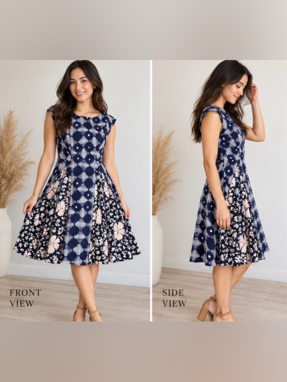 Maeve by Anthropologie Indiga Mixed Print Tie Back Dress XS Navy Floral